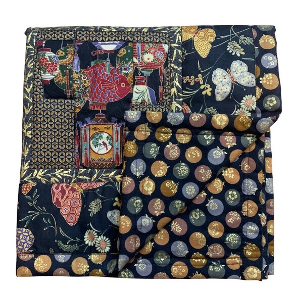 Handmade Asian Themed Butterfly Fish Kimono Patchwork Tapestry Wall Hanging 24" - Picture 2 of 3